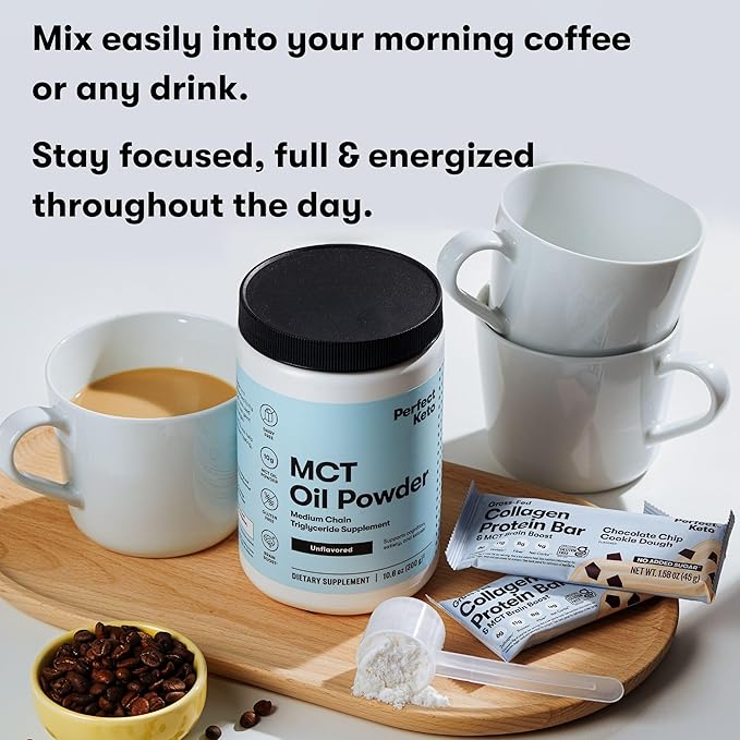 Perfect Keto 7g MCT Oil Powder Medium Chain Triglycerides Supplement Non Dairy Coffee Creamer for Keto Diet Ketogenic MCT Oil Mix for Coffee Smoothie Protein Shakes Tea Unflavored 30 Servings