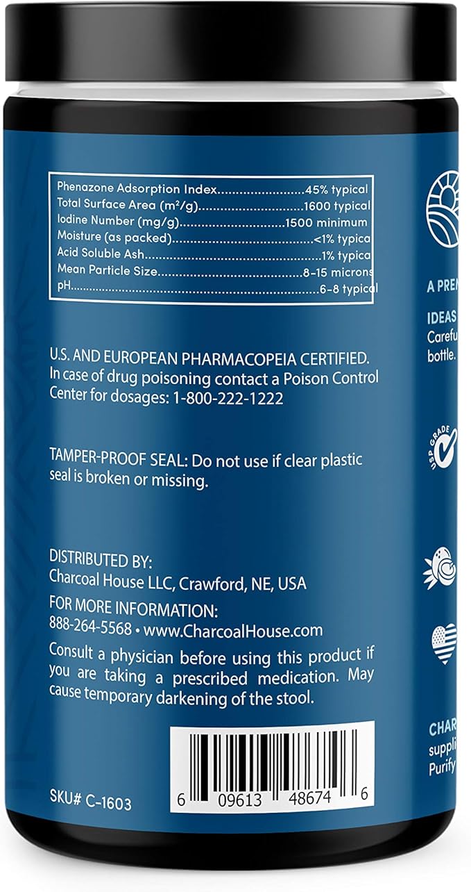 Charcoal House Detox &amp Cleanse USP Medical Grade Coconut Shell Activated Charcoal Powder for Natural Cleanse &amp Health - With High Adsorptive &amp Fast Acting Capacity - 12 oz - 1 Qt