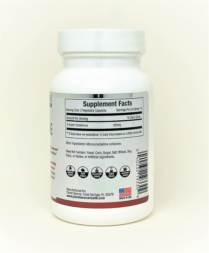 S-Acetyl Glutathione (Food Grade) Supplement - Best Detox - Supports Healthy Aging Liver Detox and Cell Function - High Absorbtion Small Vegetarian Capsules
