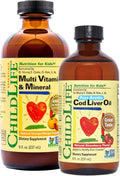 CHILDLIFE ESSENTIALS Kids Multivitamin &amp Mineral + Cod Liver Oil - Liquid Vitamins for Baby Kids &amp Toddlers Arctic Cod Liver Oil Added DHA EPA Omega-3 Fatty Acids Non-GMO Gluten Free -