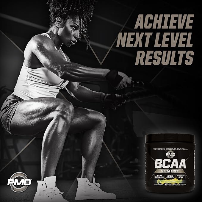 PMD Sports BCAA Stim-Free Amino Acids - Better Workout Performance Enhanced Recovery Daily Energy Muscle Builder and Muscle Sparing - BCAA Powder Drink Mix - Lemonade (30 Servings)