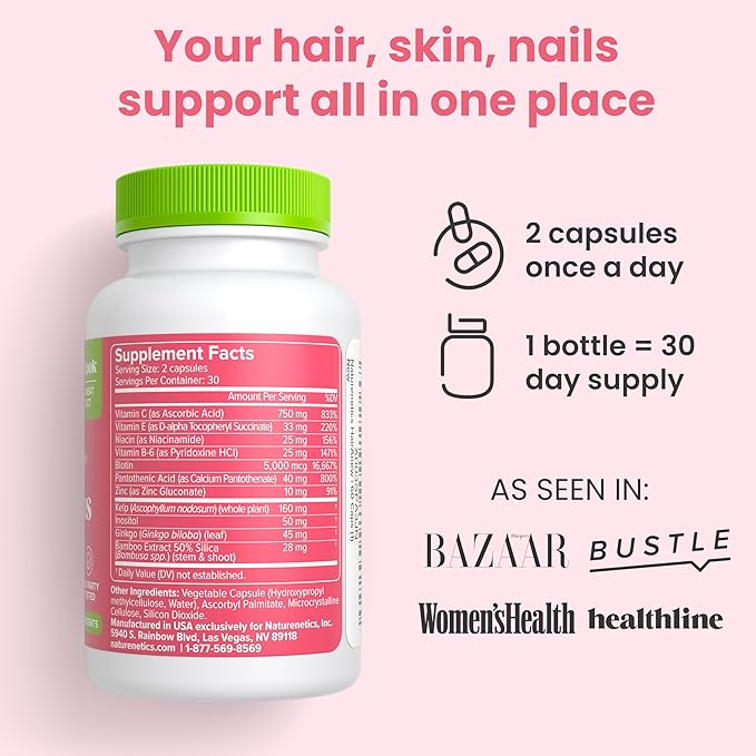 Hair Growth Vitamins for Women &amp Men for Faster Hair Growth Vegan 60 Capsules - 11 Ingredients &amp 5000mcg Biotin for Thicker Fuller Stronger Locks + Skin &amp Nail Health - Naturenetics Hair