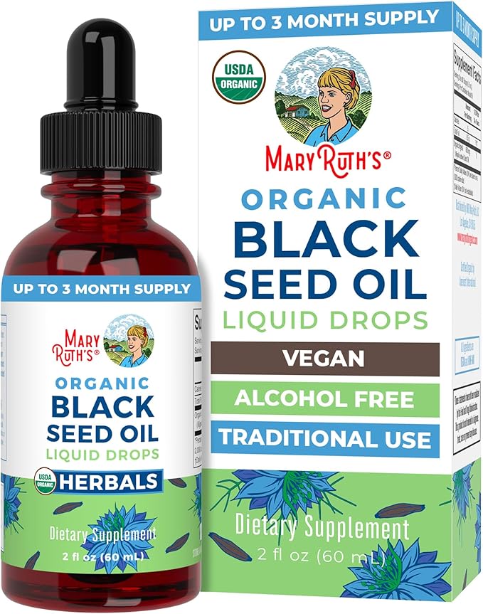 MARYRUTH'S Organics Black Seed Oil Liquid Drops Cold Pressed | 3 Month Supply | USDA Organic Black Cumin Seed Oil | Immune Support | Respiratory Health | Sugar&ampGluten Free | Vegan | Non-GMO | 2 Fl