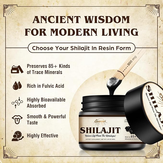 Sennasi Shilajit Pure Himalayan Organic Shilajit Resin - 600mg Maximum Potency Natural Organic Shilajit Resin with 85+ Trace Minerals &amp Fulvic Acid for EnergyImmune Support30 Grams (1 Pack)