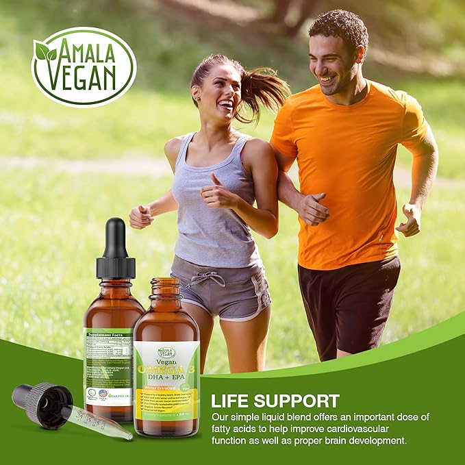 Potent &amp Organic Vegan Omega 3 Liquid Supplement: Better Than Fish Oil! Plant Based Water Extracted Algae Oil- DHA EPA DPA Fatty Acids- Non GMO- Supports Immune Heart Brain &amp Joint Health-60