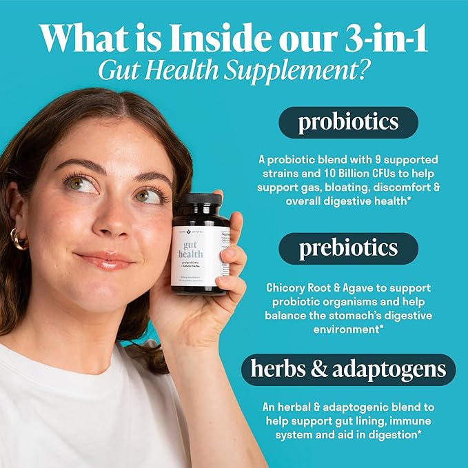 All-in-One Gut Health w/Probiotics Prebiotics Digestion-Supporting Herbs and Adaptogens - Leaky Gut Repair Formula to Support Gut Lining Aid in Digestion and Promote Good Bacteria