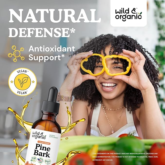 Wild &amp Organic Pine Bark Extract Tincture - Antioxidant Support - Pinus Pinaster Supplements - French Maritime Bark Liquid Drops - 2-Month Supply - Vegan Alcohol &amp Sugar-Free - 2 fl oz