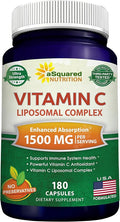 aSquared Nutrition Vitamin C Liposomal Complex - 1500mg Supplement - 180 Capsules - High Absorption VIT C Ascorbic Acid Pills - Supports Immune System &amp Collagen Health - 90 Servings