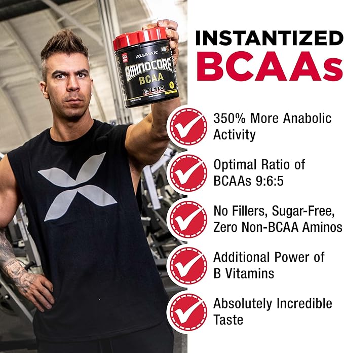 ALLMAX AMINOCORE BCAA Powder for Workout Muscle Recovery &amp Increased Endurance - Sugar Free No Fillers 8.18 Grams Bcaas Amino Acids B Vitamins for Women and Men - 30 Servings | Blue Raspberry 3