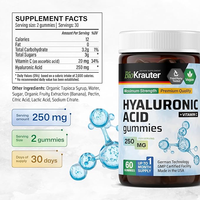 BIO KRAUTER Hyaluronic Acid 60 Gummies &amp Saw Palmetto Tincture 4 Fl. Oz.