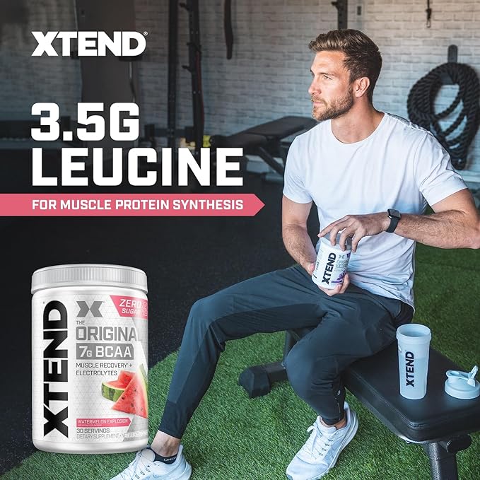 Xtend Original BCAA Powder 7g BCAAs and 2.5g L-Glutamine for Muscle Recovery Hydration and Lean Muscle Sugar Free Intra and Post Workout Drink with Electrolytes Watermelon Explosion 30 Servings