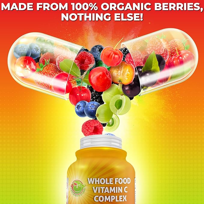Whole Food Vitamin C Complex - 1450mg Organic Berries - 675 mg Vitamin C per Serving High-Potency Antioxidant &amp Immune Support with Acerola Amla and Natural Bioflavonoids - Vegan Non-GMO 120 C
