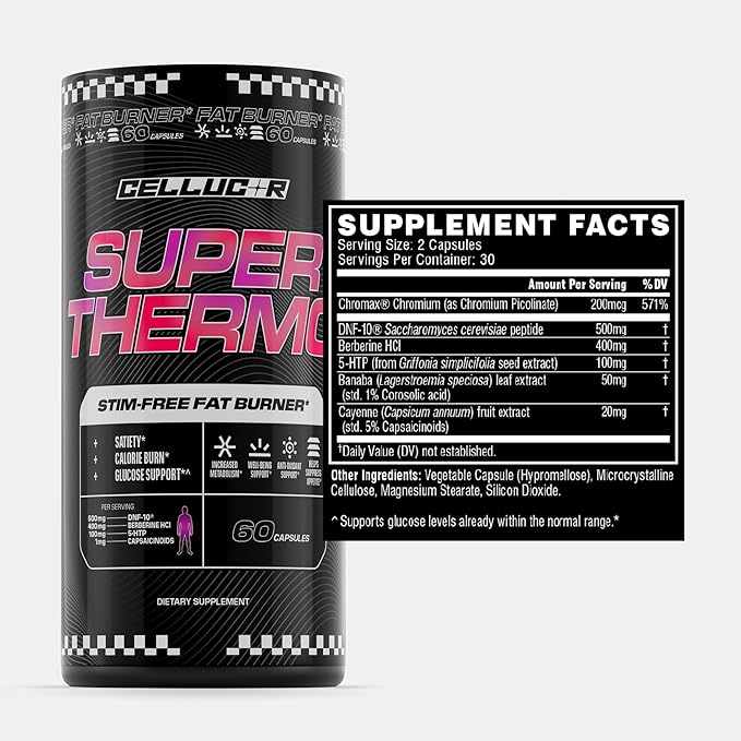 Cellucor Super Thermo™ Stim-Free Fat Burner | Thermogenic Appetite and Glucose Support | 60 Capsules