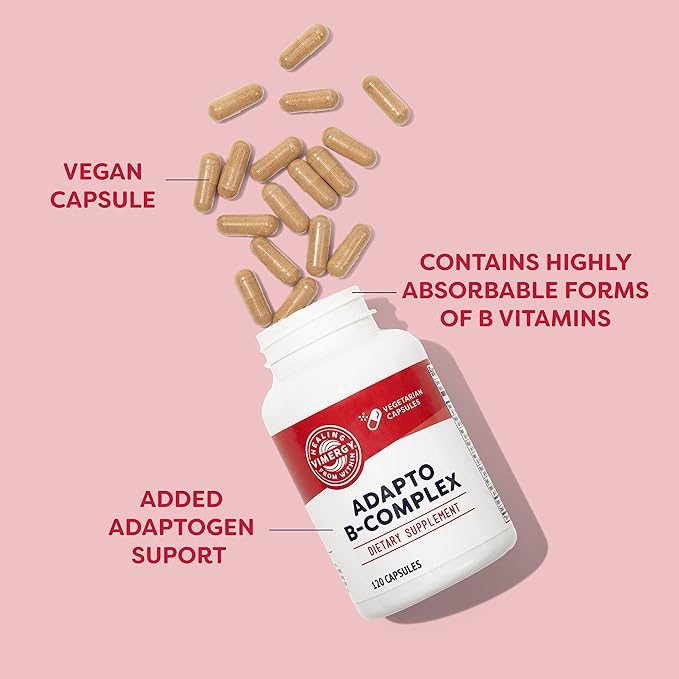 Vimergy Adapto B Complex 120 Servings – High Potency with 8 B Vitamins Rhodiola &amp Hawthorn Berry – Supports Mental Energy Cognition Mood - Non-GMO Kosher Vegan Paleo No Gluten No Soy