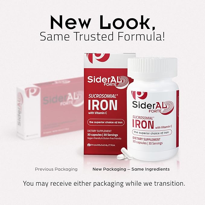 SiderAL Forte Iron Supplement Clinically Proven to Increase Levels Without Side Effects | Sucrosomial High Absorption Gentle Iron Pills for Women and Men | Vitamin C | Anemia &amp Energy Support | 30