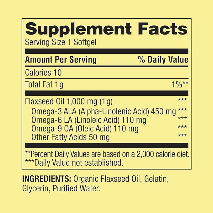 Flaxseed Oil Softgels - Vegan Omega 36 and 9 Dietary Supplement - Flaxseed 1000mg Softgels per Serving - Flax Seed Oil Pills by Spring Valley 100 Count (Pack of 1) - Set by Basket Goods