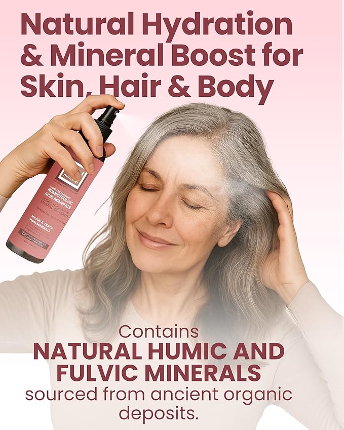 2X Humic Hydration Mineral Spray – Organic Humic Acid Fulvic Acid Spray with Major &amp Trace Minerals Electrolytes &amp Silica to Boost Collagen - Plant-Based for Skin Hair &amp Body Hydration