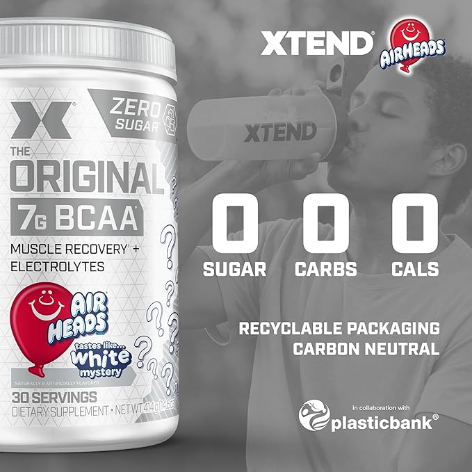Scivation Xtend XTEND Original BCAA Powder Airheads Candy Flavor 7g BCAA and 2.5g L-Glutamine Sugar Free Post Workout Muscle Recovery Drink with Amino Acids for Men &amp Women 30 Servings