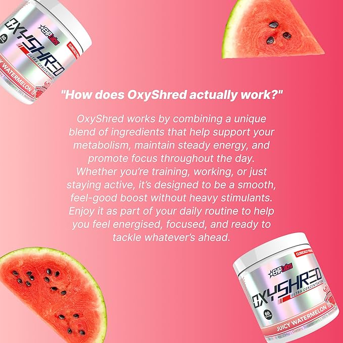 EHP Labs OxyShred Pre Workout Powder - Preworkout Powder with L Glutamine &amp Acetyl L Carnitine Energy Boost Drink - Juicy Watermelon 60 Servings