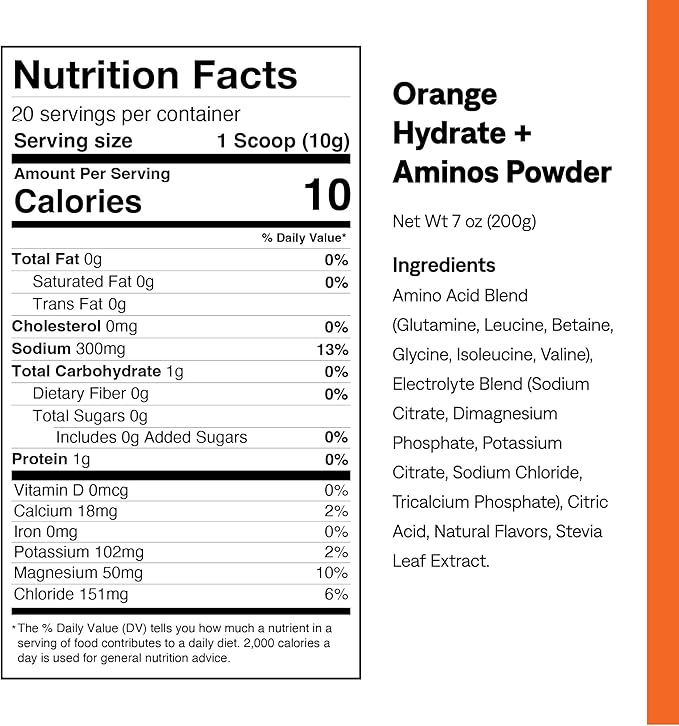 UCAN Hydrate + Aminos Orange 20 Serving Bag Keto Sugar-Free Electrolyte + Muscle Recovery Essential Electrolytes + EAAs &amp BCAAs Non-GMO Vegan for Runners Gym-Goers Performance Athletes