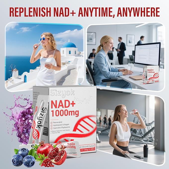 NAD+ Supplement 1000mg Liquid - High Absorption NAD+ with Trans Resveratrol 2000mg Collagen &amp Hyaluronic Acid Anti-Aging Energy Support for Women Cellular Health &amp Longevity Boost
