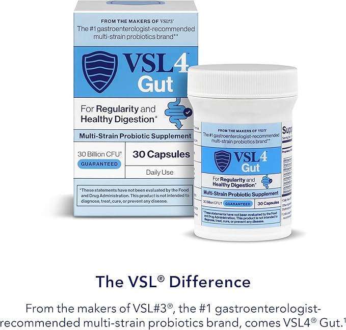 VSL4® Gut Daily Probiotics for Gut Health - 30B CFUs Multi-Strain Digestive Support for Women &amp Men Promotes Gut Balance &amp Regularity Potent Shelf-Stable Probiotic Supplement 2 Pack (60 C