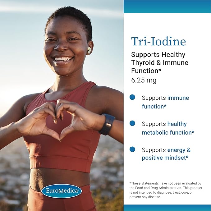 EuroMedica Tri-Iodine - Support Thyroid Health - Aids Hormone Balance with Molecular Iodine from Kelp - Features Potassium Iodide &amp Sodium Iodide - Brain &amp Energy Support - 6.25mg 90 Capsules