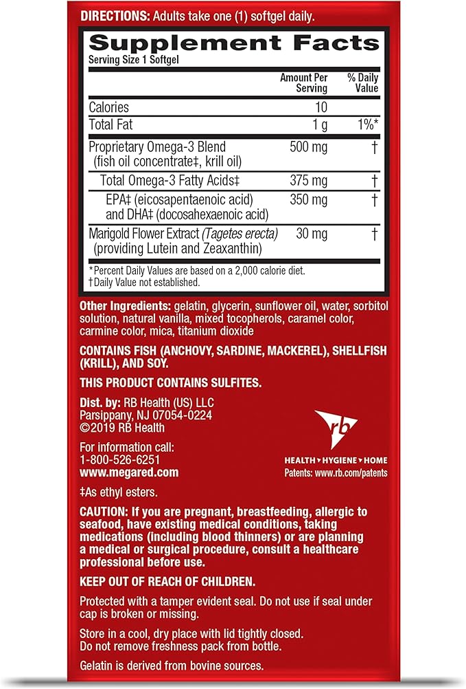 MegaRed Omega-3 Blend Total Body + Refresh 500mg Softgels (65 Count in a Bottle) Easily Absorbed Krill Oil to Support Your Heart Joints Brain &amp Eyes