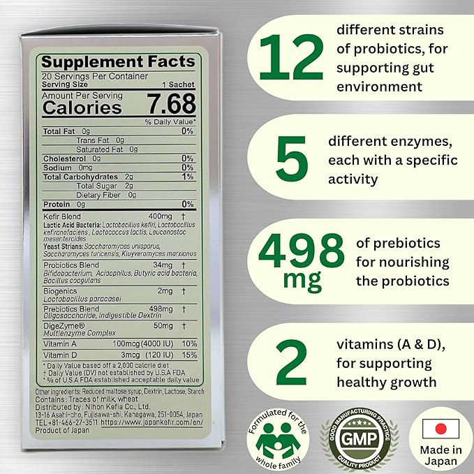 Pro Mix Light Enzyme Plus - Kefir and Digestive Enzymes - for Supporting Digestion and Gut Health - Japanese Supplement with Probiotics Prebiotics and Enzymes - 20 Powder Stick-Packs