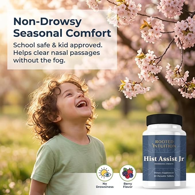 Hist Assist Jr – Kids Chewable Seasonal Support with Quercetin NAC Bromelain &amp Vitamin C | Tasty Berry Flavor | Non-GMO Gluten Free | 60 Chewable Tablets
