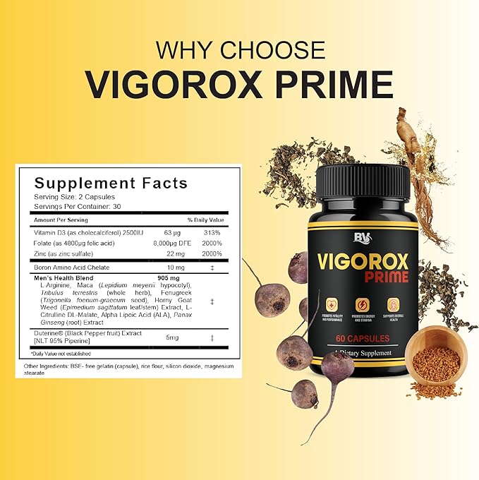 BLUE VIBE Vigorox Prime Maximum Strength Daily Overall Health Management Support Supplement Formula VigoroxPrime Premium Energy and Overall Support Supplement Pills (2 Pack - 120 Capsules)