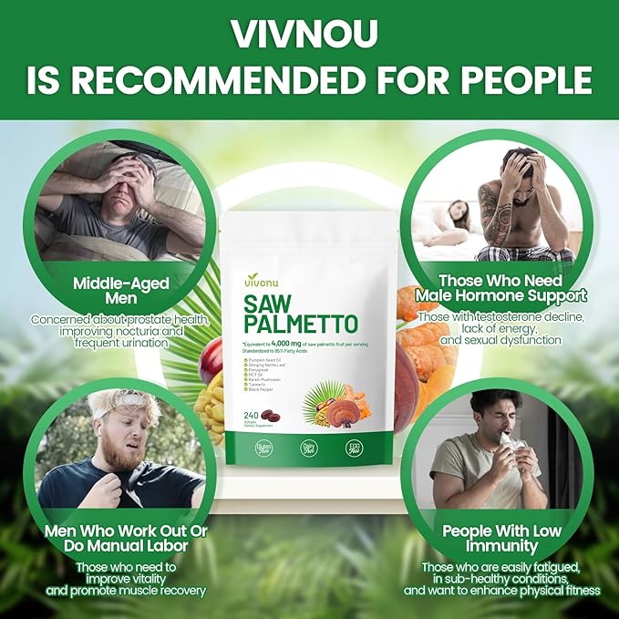 VivoNu Saw Palmetto Capsules Extract 8 in 1 Pumpkin Seed Oil - Supports Prostate Health Relieves Urination Issues Supports Hair Growth DHT Blocker 240 Softgels