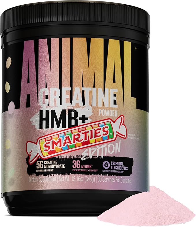 Animal Creatine HMB Powder x Smarties - 3g myHMB + 5g Creatine Monohydrate Powder with Electrolytes for Muscle Growth Recovery Endurance Pre/Post Workout - Smarties Flavor 30 Servings
