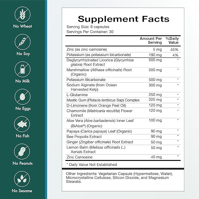 Natura Health Products Digest Mend Supplement - Encourages Healthy gastric microboime* - Featuring Deglycyrrhizinated Licorice (DGL) Aloe Vera Marshmallow Mastic Gum &amp Chamomile (180 Capsules)