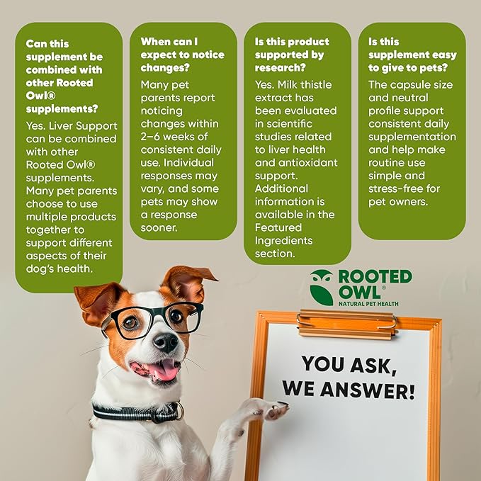 Rooted Owl Liver Support for Dogs - Natural Liver Health Supplement - Milk Thistle for Dogs - Vegetarian Capsules - 60/ct