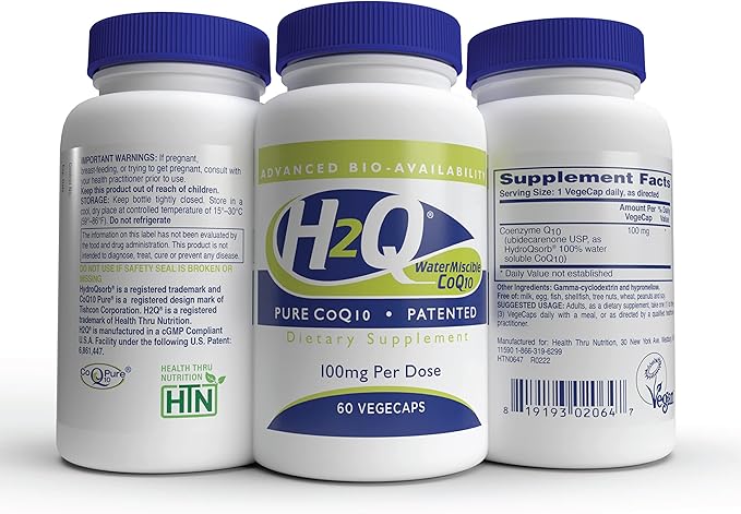 Health Thru Nutrition H2Q CoQ-10 with 8X Higher Absorption Over The Standard Q-10 | Clinically Studied | Cardiovascular and Mitochondria Function Support | Vegan Certified | Non-GMO (Pack of 60)