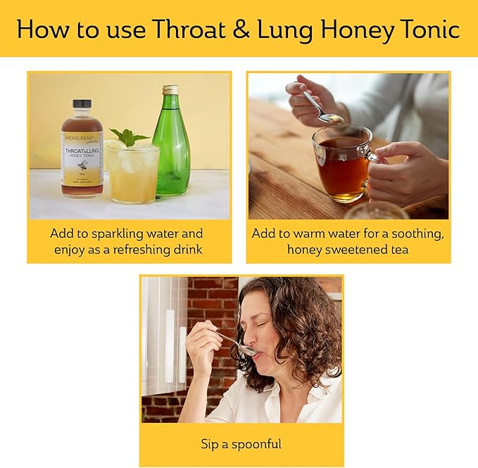 Mickelberry Gardens Throat &amp Lung Honey Tonic: Wellness Syrup Natural Sore Throat Relief Immune Support &amp Cough Suppressant for Adults &amp Kids (8 oz)