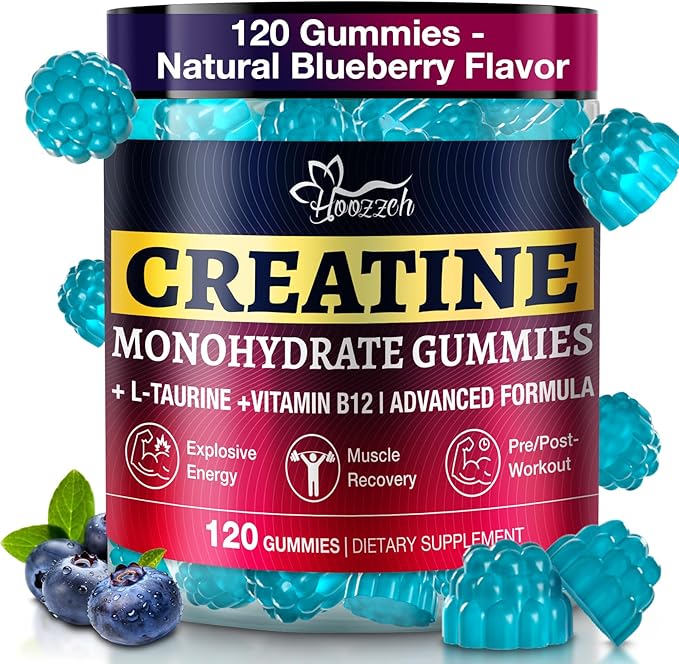 Creatine Gummies for Men &amp Women Blueberry Creatine Monohydrate Gummies Gluten Free Vegan Friendly 120 Count
