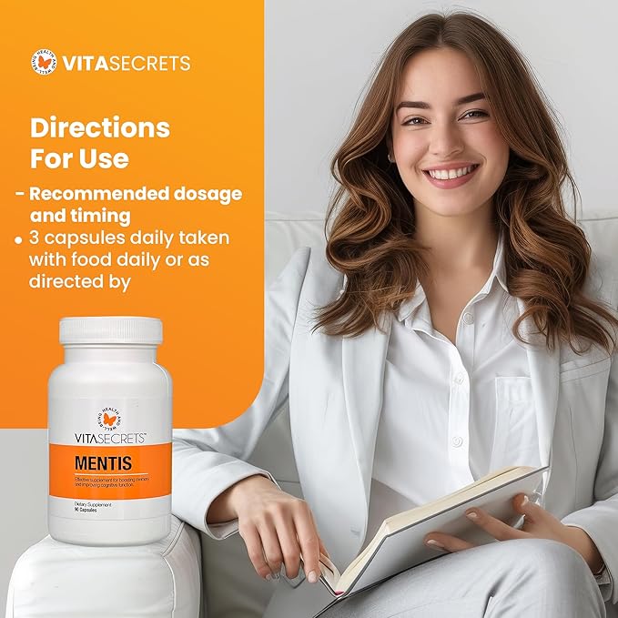 Vitasecrets Mentis Memory &amp Cognition Support Supplement - Concentration Clarity Cognitive Enhancement - Vitamins B6 B12 Ashwaganda Gingko Biloba| Gluten and GMO Free 90 Capsules