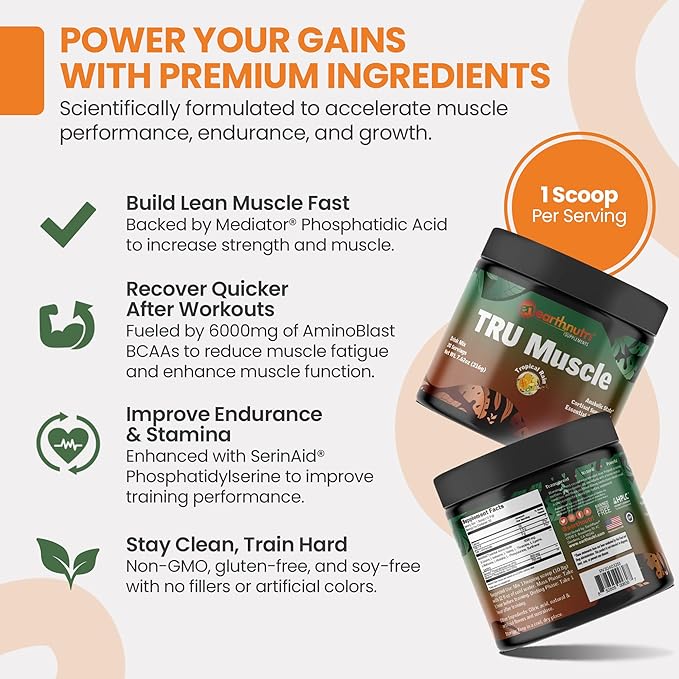 EarthNutri - Phosphatidic Acid Supplement with SerinAid - with Mediator Phosphatidic Acid &amp Phosphatidylserine Supplement - Boosts Strength &amp Recovery - 20 Servings - Non-GMO Gluten-Free - 21