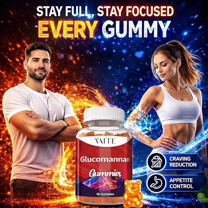 VAITE Glucomannan Gummies 2000mg – Amorphophallus Konjac Root Extract – Plant-Based Daily Fiber Support – Vegan Soluble Fiber Supplement – Gluten-Free Soy-Free – 60 Gummies – Easy to Chew