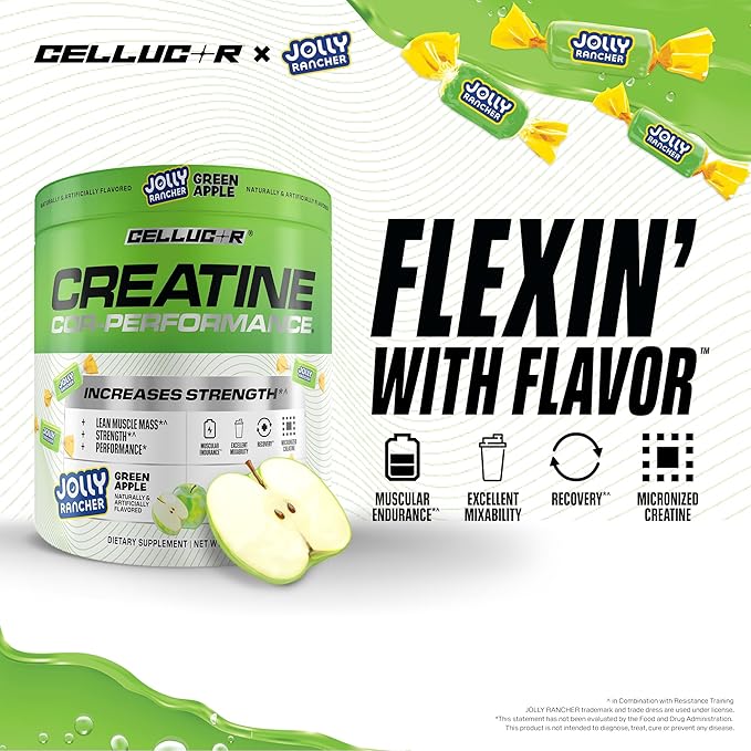 Cellucor Creatine Powder Jolly Rancher Green Apple - Increases Strength Lean Muscle Mass &amp Endurance Micronized Creatine for Fast Absorption 5g Creatine per Serving 50 Servings