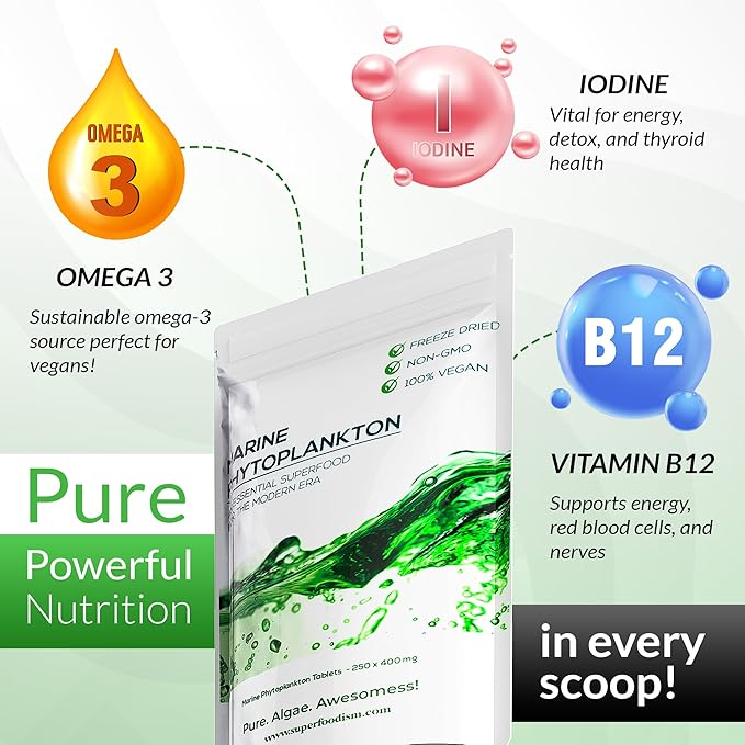Marine Phytoplankton Supplement Superfood Rich in Omega-3 and Essential Nutrients (250 Tablets)