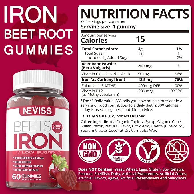 Vegan Omega 3 Gummies 1000mg+Iron Supplement 12.5mg