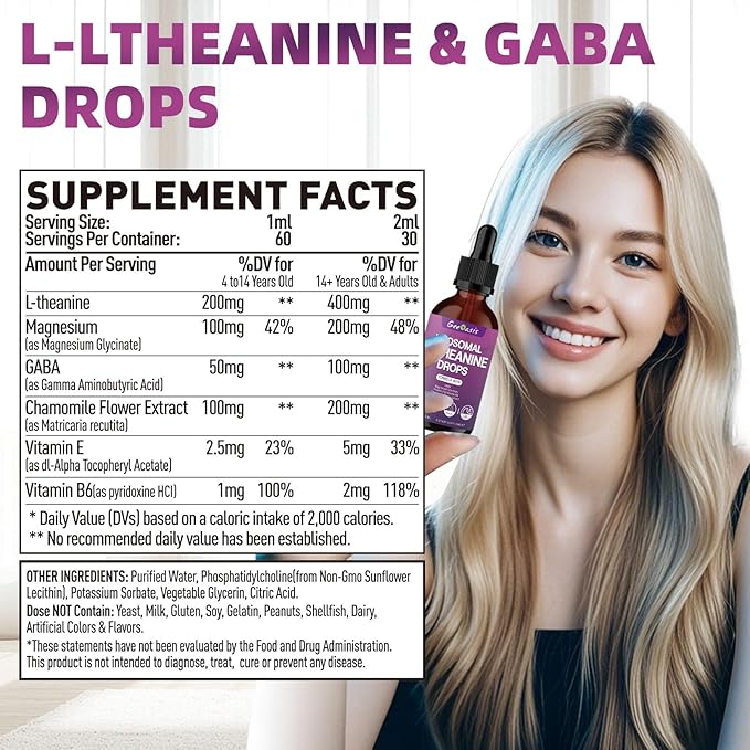Liposomal Liquid NAC &amp L Theanine Drops N Acetyl Cysteine 600 mg &amp Theanine 400 mg for Kids &amp Adults