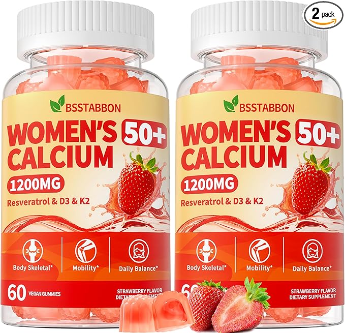 50+ Women’s Calcium Citrate Gummies: 1200mg Chewable Calcium Gummy Supplements Plus Magnesium Zinc Vitamin D3 K2 B12 B6 - Energy Immune Overall Health Support Vegan Sugar Free(120Count)