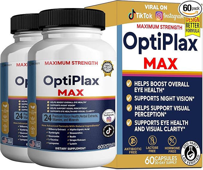 OptiPlax Max Vision Support Supplement 24 Premium Herbal Extracts Vitamins &amp Minerals 60 Capsules (2)