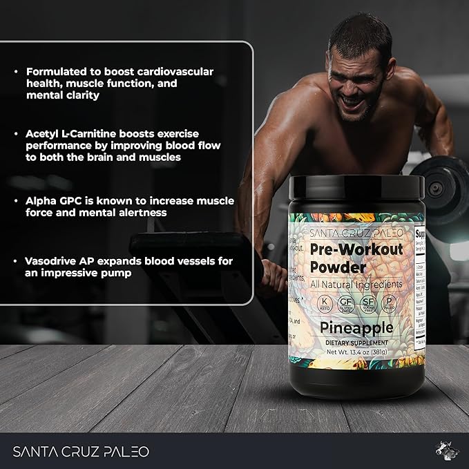 Santa Cruz Paleo Pre Workout Powder with Caffeine &amp Electrolytes Magnesium Potassium Sea Salt &amp L Citrulline Sugar Free Preworkout Drink Mix for Energy &amp Hydration Pineapple Flavor 3