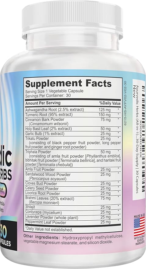 Ayurvedic Herbs 17-in-1 Supplement | Mind &amp Body Balance | Ayurveda Health Support Blend | Ayurvedic Supplements | 1-Month Supply | 30 Capsules