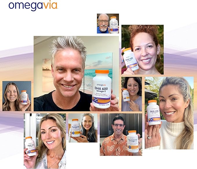 OmegaVia DHA 600 mg Ultra Pure Omega-3 DHA Supplements for Brain and Eyes DHA Prenatal Vitamins for Women Burpless Fish Oil Omega 3 IFOS Tested 120 Softgels